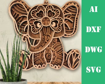 Baby Elephant Mandala, Cricut & Laser Cut File (cnc, svg, dxf, ai, dwg)