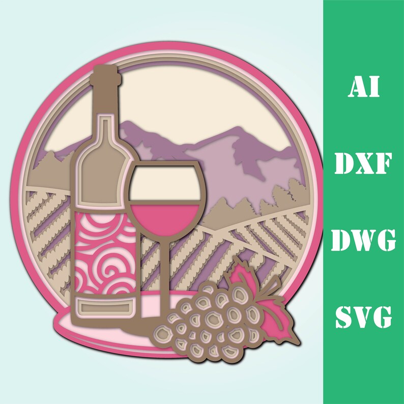 Download Doesjie Wine Scene Mandala DXF for Laser Cut Layered Wine ...