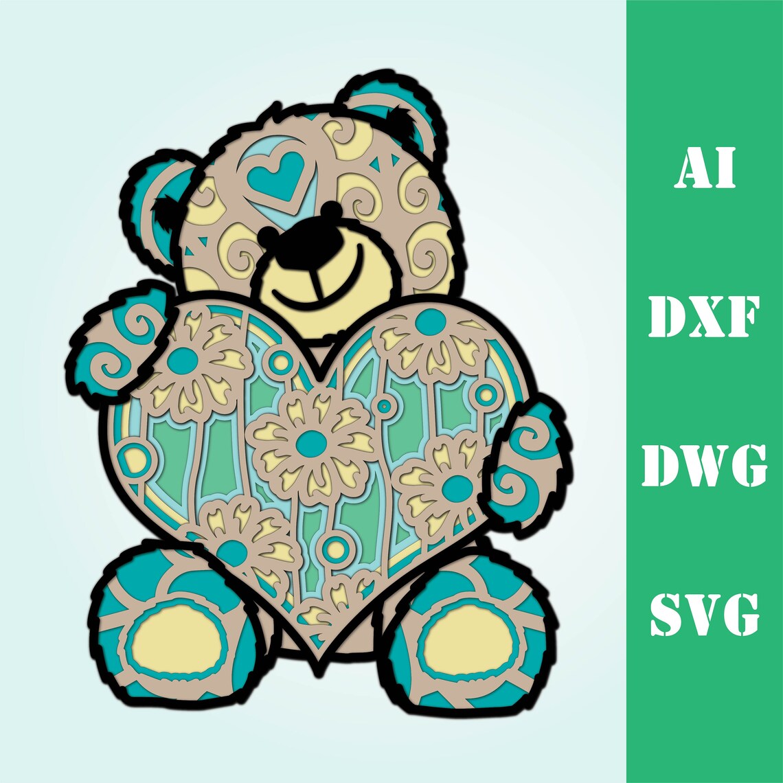 Teddy Bear Svg Multi Layer Mandala Model Laser Cut File - Etsy