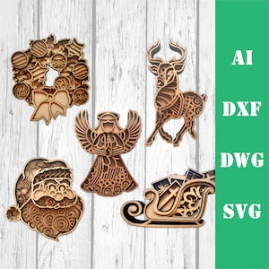 Christmas bundle 2 3d layered 5 designs mandala multi layer laser cut files, commercial use, wall art CNC glowforge dxf svg ai dwg cricut