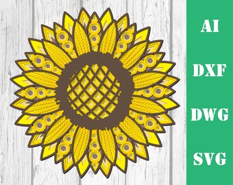 Mehrschichtige Sonnenblume Mandala Laserschnitt-Datei (svg, dxf, ai, dwg)