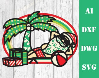 Jultomten strand jul 3D lager flerskiktad mandala laserskuren fil, kommersiellt bruk, väggkonst heminredning CNC nedladdning dxf svg ai dwg cricut