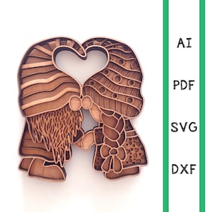 Valentinstag Zwerge Liebe Liebe Herzen Hüte Multi-Layer Mandala Laser geschnitten Datei, kommerzielle Nutzung, Wand Kunst CNC Dxf svg Ai Pdf Cricut 3d Glowforge