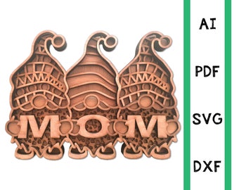 Mothers Day Gnome layered multi layer mum gnomes mom mandala laser cut file commercial use wall art CNC dxf svg ai pdf cricut 3d Glowforge