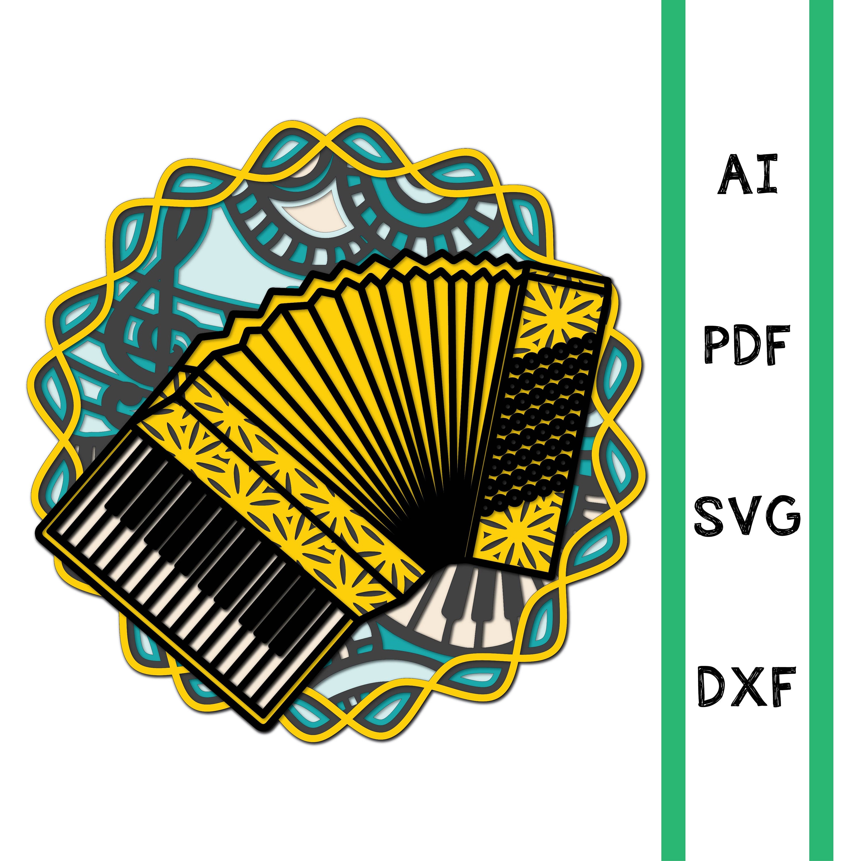 Accordion Music Instrument Layered Laser Cut File Multi Layer