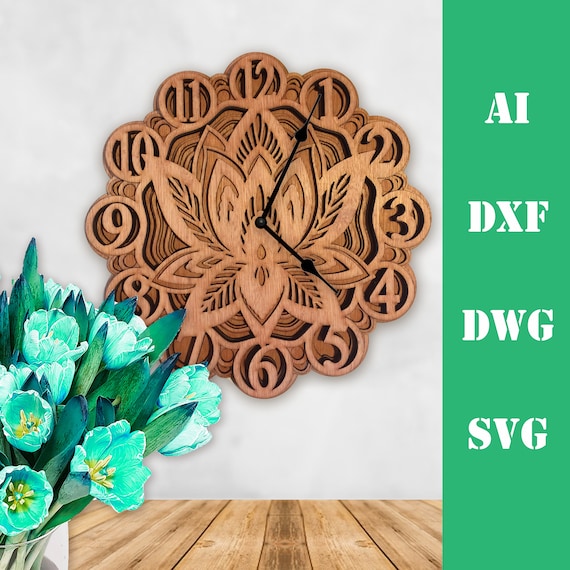 Download Clock Lotus Multi Layer Mandala Model Laser Cut File Etsy
