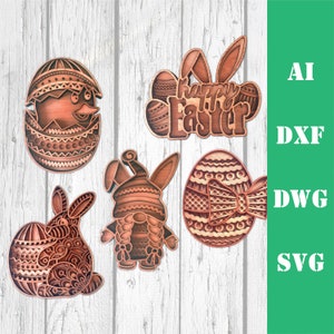 Layered Easter bundle 2 3D multi layer mandala happy Easter egg laser cut files commercial use glowforge download dxf svg ai dwg cricut 3d