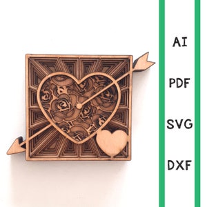 Layered Valentine heart with arrow love 3D multi layer mandala laser cut file, commercial use, wall art CNC dxf svg ai pdf cricut Glowforge