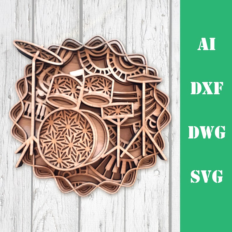Drumkit Music Instrument Layered Laser Cut File Multi Layer Etsy