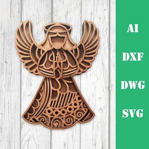Layered Christmas Angel Mandala, Cricut & Laser Cut File (svg, dxf, ai, dwg)