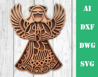 Layered Christmas Angel Mandala, Cricut & Laser Cut File (svg, dxf, ai, dwg)