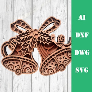 Christmas bells layered  3d multi layer mandala doesjie laser cut files glowforge commercial use wall art CNC download dxf svg ai dwg cricut