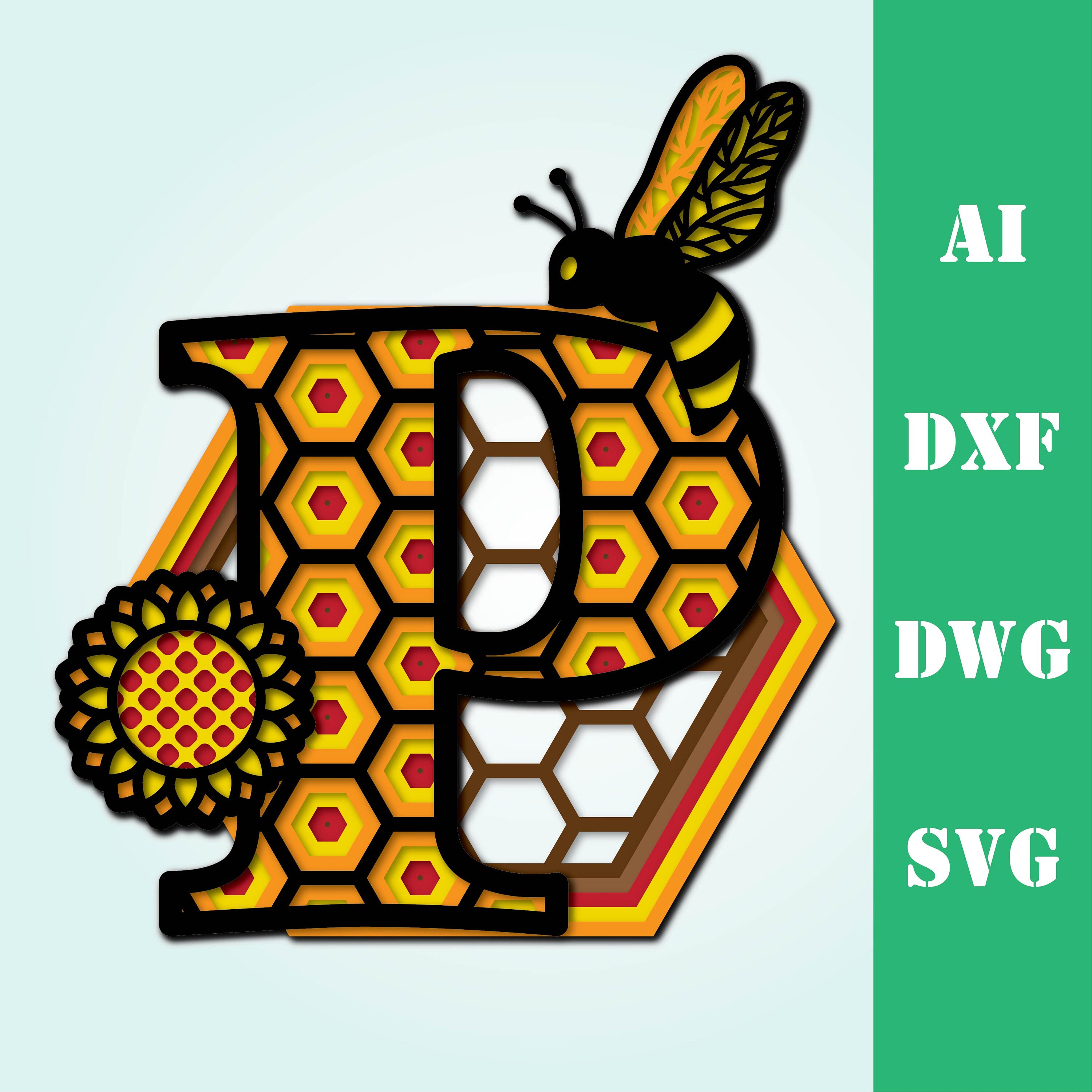 Download Bee letter P multi layer mandala honeycomb alphabet model ...