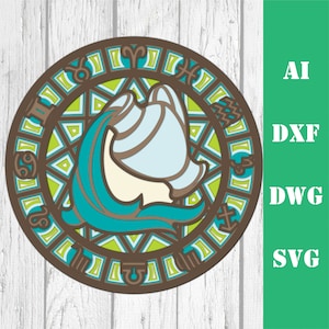 Zodiac Aquarius multi layer mandala model laser cut file, commercial use, wall art home decor  CNC download dxf svg ai dwg cricut 3d
