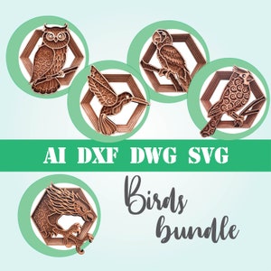 Vogel Bundle Layered Mandala Vögel Kardinal Kolibri Papagei Uhu Laser geschnitten Datei kommerzielle Nutzung CNC glowforge dxf svg ai dwg cricut 3d