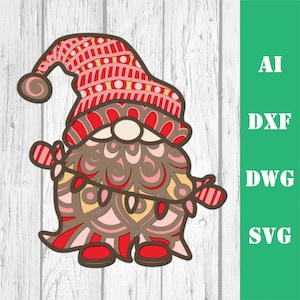 layered Christmas gnome 3d multi layer mandala laser cut file glowforge, commercial use wall art CNC download dxf svg ai dwg cricut ornament