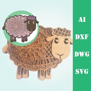 Pecora, file di taglio laser modello mandala multistrato, uso commerciale, wall art home decor CNC download dxf svg ai dwg cricut 3d