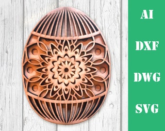 Easter egg 3D Layered multi layer mandala 3d laser cut files commercial use wall art home decor CNC download dxf svg ai dwg cricut Glowforge