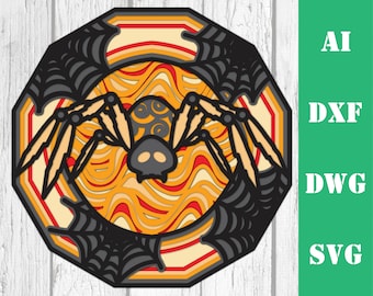 Spider Halloween layered 3D multi layer mandala spiderweb model laser cut file commercial use, wall art CNC glowforge dxf svg ai dwg cricut