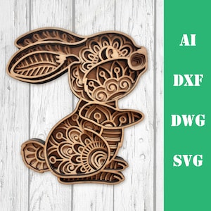 Joli bébé lapin lapin multicouche mandala modèle découpé au laser fichier, utilisation commerciale, décoration murale art décoration CNC téléchargement dxf svg ai dwg cricut 3d