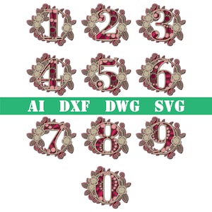 Bundel Bloem Multi layer mandala 6 lagen nummer 0-9 laser gesneden bestand commercieel gebruik muur kunst CNC download dxf svg ai dwg cricut 3d Glowforge