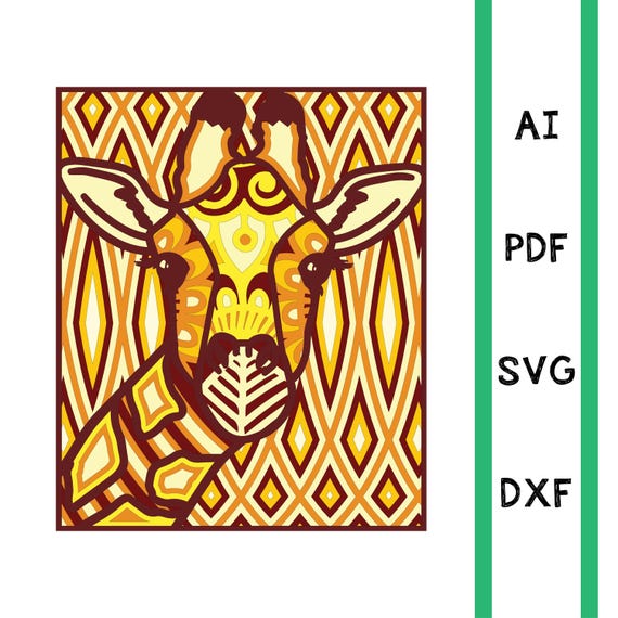 Giraffe Mandala Laser Cut File, Layered Wall Art (svg, dxf, dwg, ai)