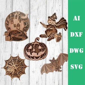 3d mandala Halloween bundle 5 designs multi layer laser cut file, commercial use, wall art home decor  CNC download dxf svg ai dwg cricut 3d