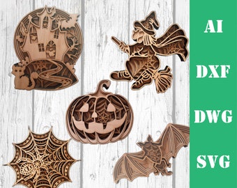 3D Halloween Mandala Cricut & Laser Cut File, CNC Wall Art (svg, dxf, dwg, ai)