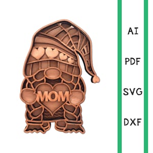 Mother&#39;s Day gnome girl layered 3D multi layer gnome mom mum mandala laser cut files commercial use CNC dxf svg ai pdf cricut 3d Glowforge