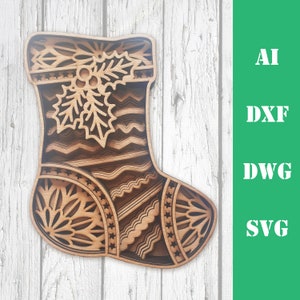 3d layered Christmas stocking sock multi layer mandala laser cut file,commercial use, wall art home decor CNC download dxf svg ai dwg cricut