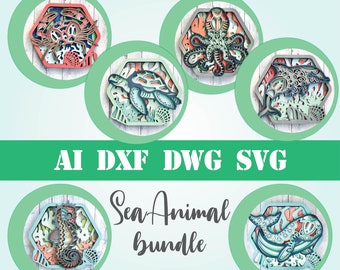 Pacote de Mandalas de Animais Marinhos em Camadas em SVG | Arquivos para Corte a Laser e Cricut