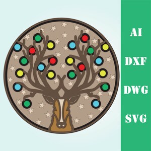 3d layered Reindeer Christmas multi layer mandala laser cut file, commercial use, wall art home decor  CNC download dxf svg ai dwg cricut 3d