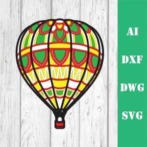 Hot air balloon multi layer mandala model laser cut file commercial use, wall art home decor CNC download dxf svg ai dwg cricut 3d Glowforge