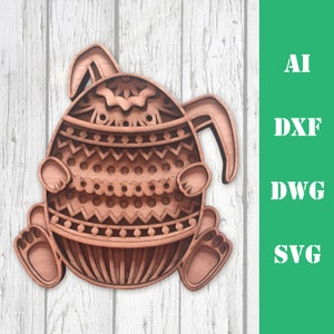 Oeuf de Pâques avec des oreilles de lapin 3D Layered multicouche mandala laser coupe fichiers utilisation commerciale fichier CNC téléchargement dxf svg ai dwg cricut Glowforge