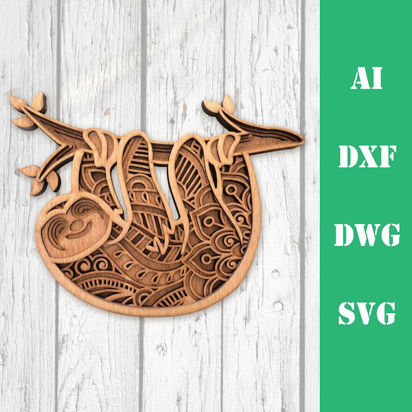 Sloth multi layer mandala  model laser cut file, commercial use, wall art home decor  CNC download dxf svg ai dwg cricut 3d