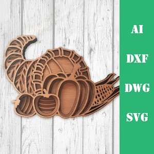 Ringraziamento cornucopia cesto svg multistrato mandala file di taglio laser a strati, uso commerciale wall art CNC dxf svg ai dwg cricut 3d Doesjie