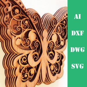 Butterfly multi layer mandala model laser gesneden bestand, commercieel gebruik, muur kunst home decor CNC download dxf svg ai dwg cricut 3d