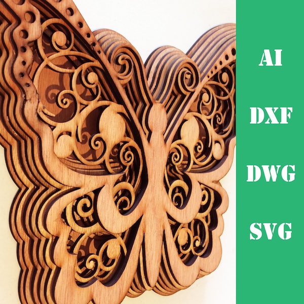 Butterfly multi layer mandala model laser cut file, commercial use, wall art home decor  CNC download dxf svg ai dwg cricut 3d