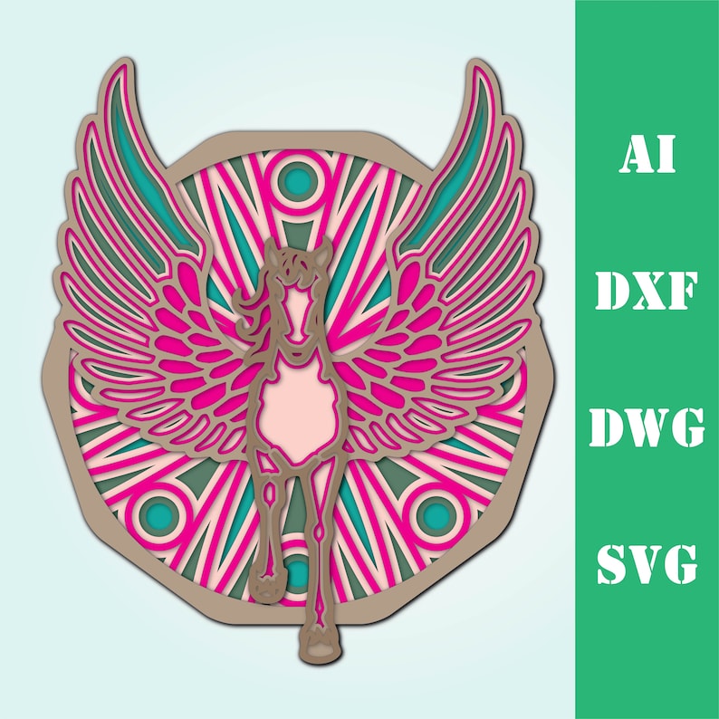 Download Pegasus flying horse multi layer mandala model laser cut ...