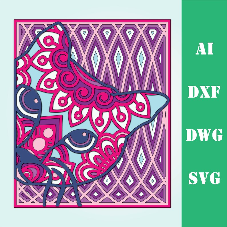Download Cat Mandala DXF for Laser Cut Layered Cat Laser Cut Cat ...