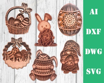 Easter bundle 1 layered  3D multi layer mandala Easter bunny egg laser cut files commercial us CNC glowforge download dxf svg dwg cricut 3d