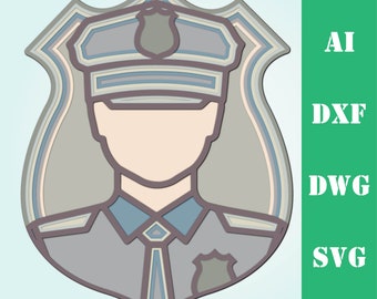 Police Officer Mandala, Multi Layer Laser Cut File (svg, dxf, ai, dwg)