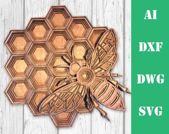 Honeycomb Bee Mandala, Multi Layer Laser Cut File (svg, dxf, ai, dwg)