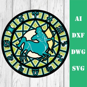 Zodiac Sagittarius multi layer mandala model laser cut file, commercieel gebruik, wall art home decor CNC download dxf svg ai dwg cricut 3d
