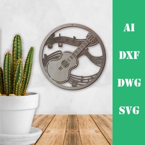 Gitaar muziek instrument muur kunst lagen model laser gesneden bestand, commercieel gebruik, muur kunst home decor CNC download dxf svg ai dwg cricut 3d