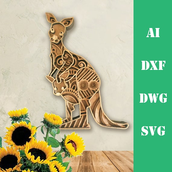 Kangaroo Mandala Laser Cut File, 3D Layered Wall Art (svg, dxf, ai, dwg)