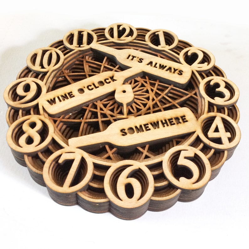 Clock wine o/'clock multi layer mandala model laser cut file commercial use wall art home decor CNC download dxf svg ai dwg cricut 3d