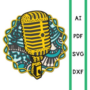 Layered Microphone music instrument multi layer mandala model laser cut file commercial use wall art CNC dxf svg ai pdf cricut 3d singer