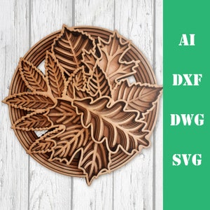 Fall leaves multi layer mandala model laser cut file, commercieel gebruik, wall art home decor CNC download dxf svg ai dwg cricut 3d glowforge