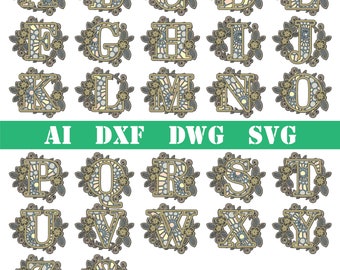 Flower Multi layer mandala  6 layers alphabet letters model laser cut file commercial use, wall art   CNC download dxf svg ai dwg cricut